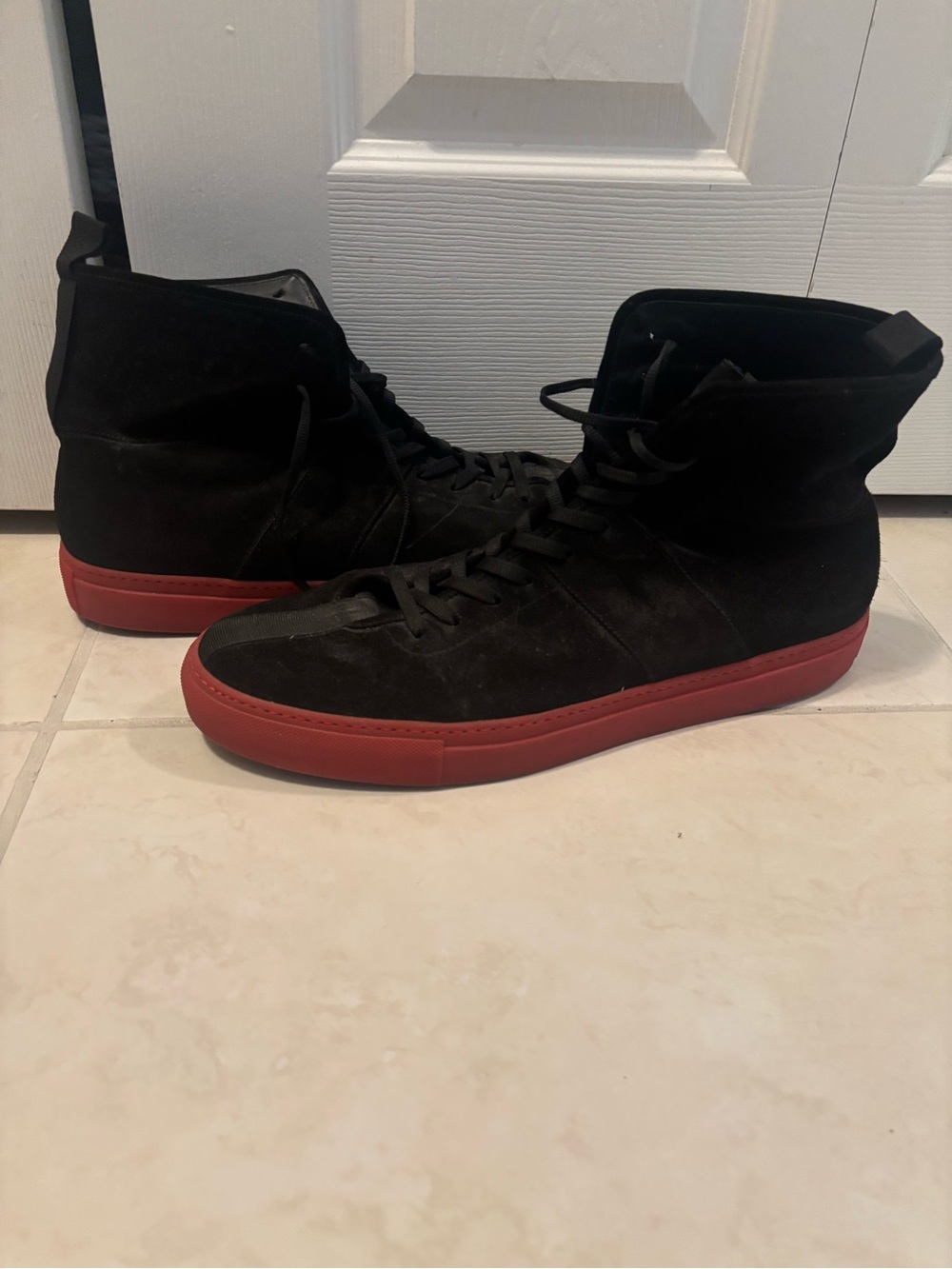 Men's Black Suede High-Top Sneakers with Red Sole